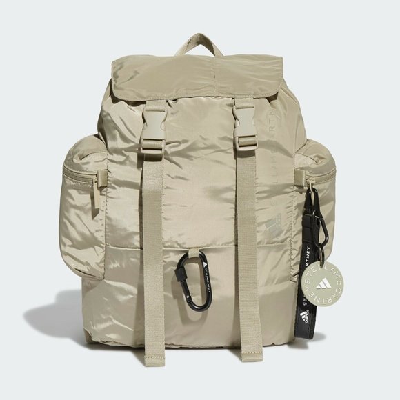 NEW NWT Stella McCartney 12" x 16" x 6" Beige/Green Zip-Up Backpack Gym GL2843